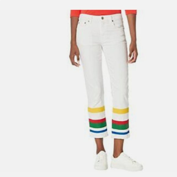 Ralph Lauren White Wash Ankle Pants w/Striped Hem  size 14w - Picture 2 of 4